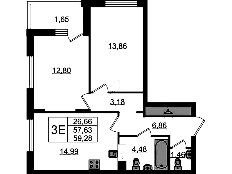 2-комнатная квартира 59.28 м², 8/11 эт., ЖК «VEREN NORT Сертолово»